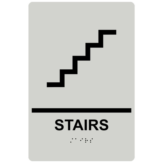 Pearl Gray ADA Braille STAIRS Sign with Symbol RRE-220_Black_on_PearlGray