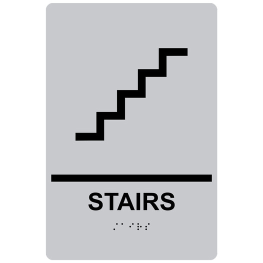 Silver ADA Braille STAIRS Sign with Symbol RRE-220_Black_on_Silver