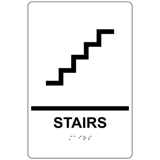 White ADA Braille STAIRS Sign with Symbol RRE-220_Black_on_White