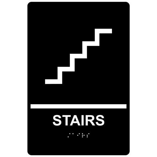Black ADA Braille STAIRS Sign with Symbol RRE-220_White_on_Black