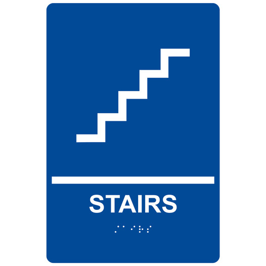 Blue ADA Braille STAIRS Sign with Symbol RRE-220_White_on_Blue