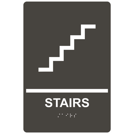 Charcoal Gray ADA Braille STAIRS Sign with Symbol RRE-220_White_on_CharcoalGray