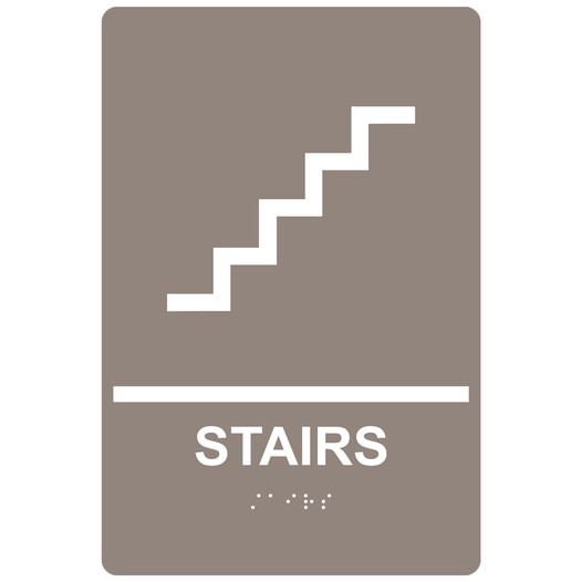 Taupe ADA Braille STAIRS Sign with Symbol RRE-220_White_on_Taupe