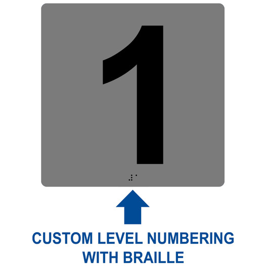 Square Gray ADA Braille Sign With CUSTOM NUMBER RRE-675-CUSTOM_Black_on_Gray