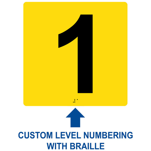 Square Yellow ADA Braille Sign With CUSTOM NUMBER RRE-675-CUSTOM_Black_on_Yellow