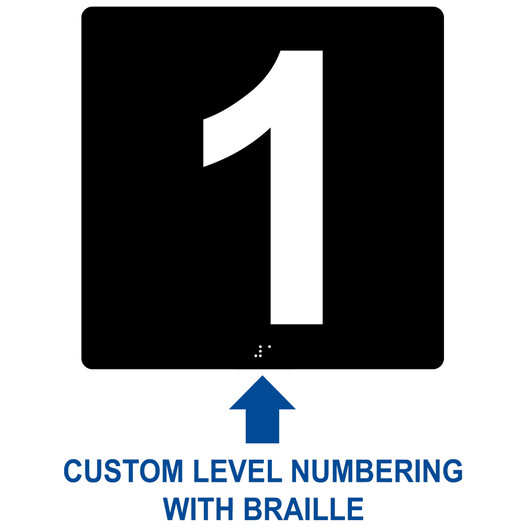 Square Black ADA Braille Sign With CUSTOM NUMBER RRE-675-CUSTOM_White_on_Black