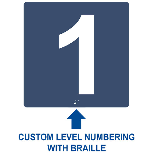 Square Navy ADA Braille Sign With CUSTOM NUMBER RRE-675-CUSTOM_White_on_Navy