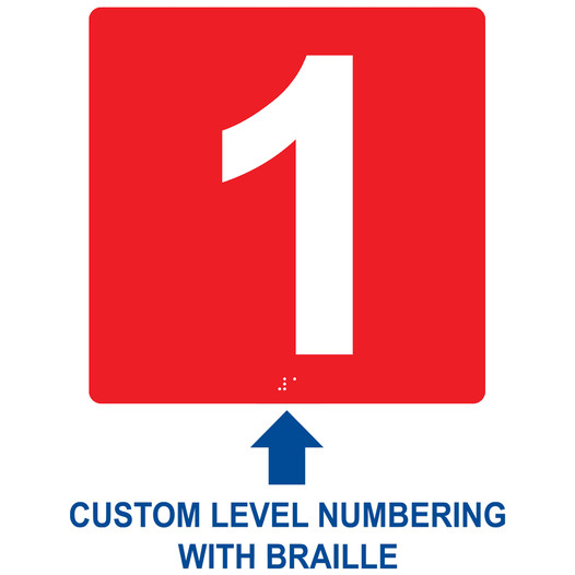 Square Red ADA Braille Sign With CUSTOM NUMBER RRE-675-CUSTOM_White_on_Red