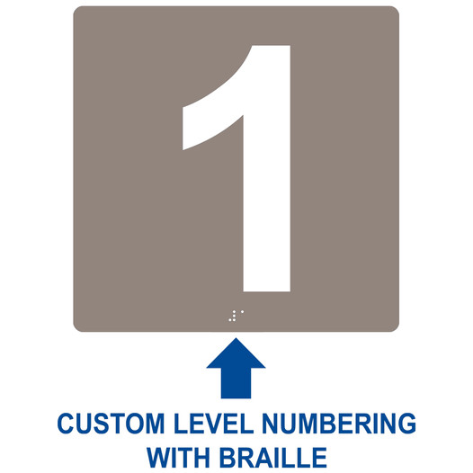 Square Taupe ADA Braille Sign With CUSTOM NUMBER RRE-675-CUSTOM_White_on_Taupe