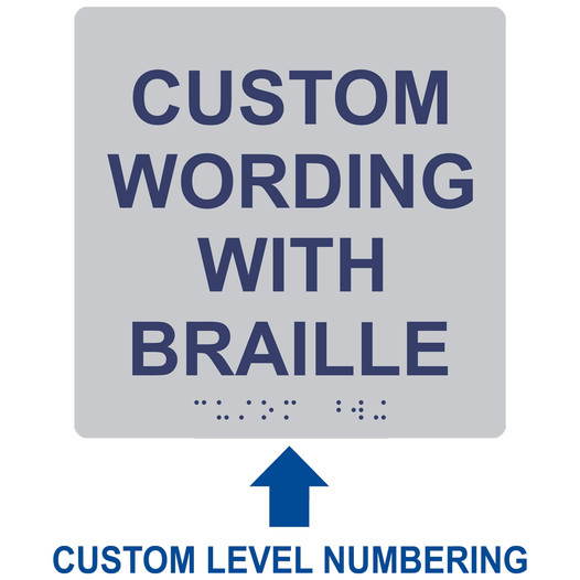 Square Silver ADA Braille Sign With CUSTOM TEXT RRE-680-CUSTOM_MarineBlue_on_Silver