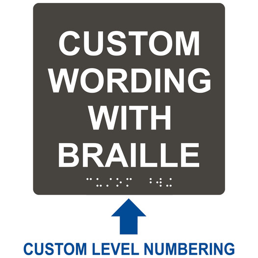 Square Charcoal Gray ADA Braille Sign With CUSTOM TEXT RRE-680-CUSTOM_White_on_CharcoalGray