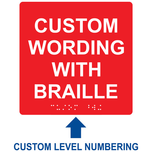 Square Red ADA Braille Sign With CUSTOM TEXT RRE-680-CUSTOM_White_on_Red