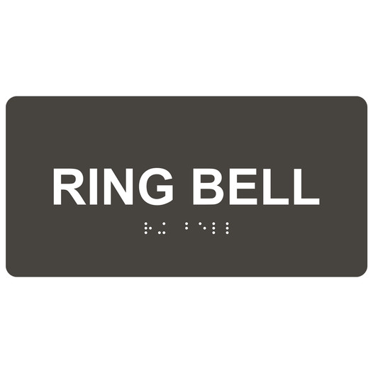 Charcoal Gray ADA Braille Ring Bell Sign with Tactile Text - RSME-550_White_on_CharcoalGray