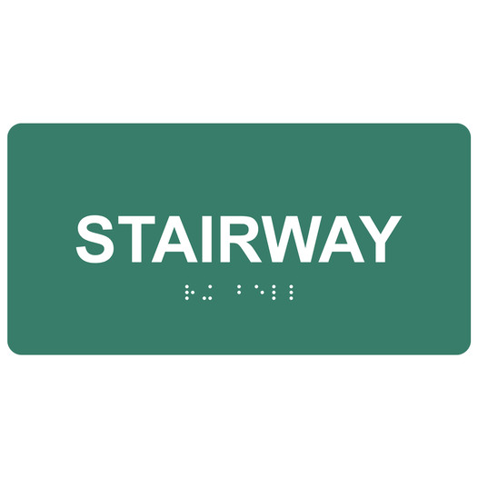 Pine Green ADA Braille Stairway Sign with Tactile Text - RSME-575_White_on_PineGreen