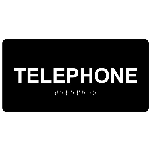 Black ADA Braille Telephone Sign with White Tactile Text