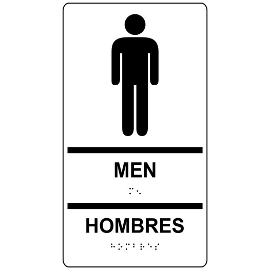 White ADA Braille MEN - HOMBRES Restroom Sign RRB-145_Black_on_White