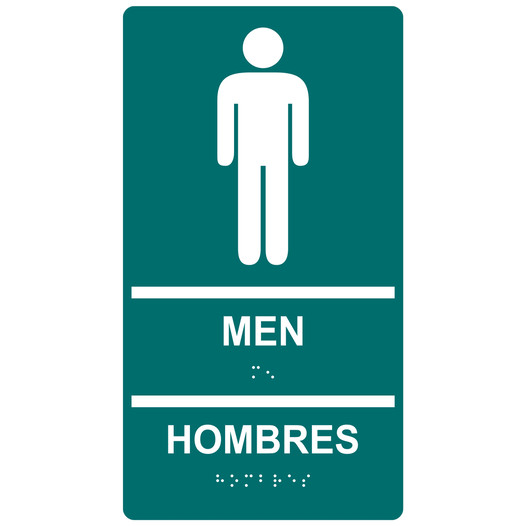 Bahama Blue ADA Braille MEN - HOMBRES Restroom Sign RRB-145_White_on_BahamaBlue