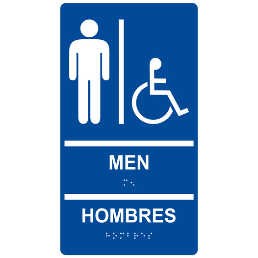 Blue ADA Braille MEN - HOMBRES Accesible Restroom Sign RRB-150_White_on_Blue