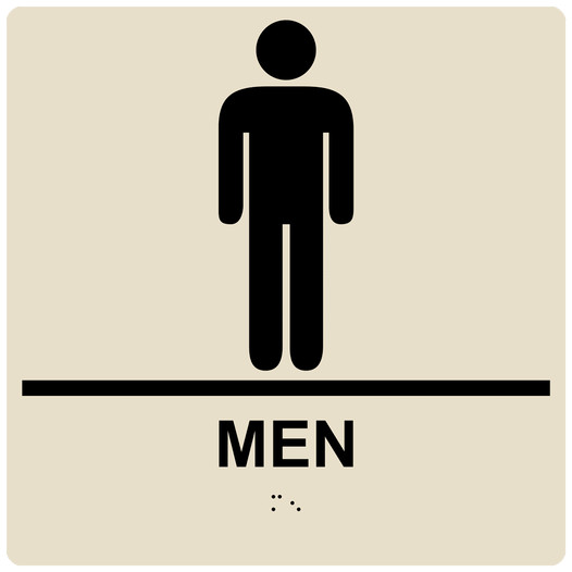 Square Almond ADA Braille MEN Sign - RRE-145-99_Black_on_Almond