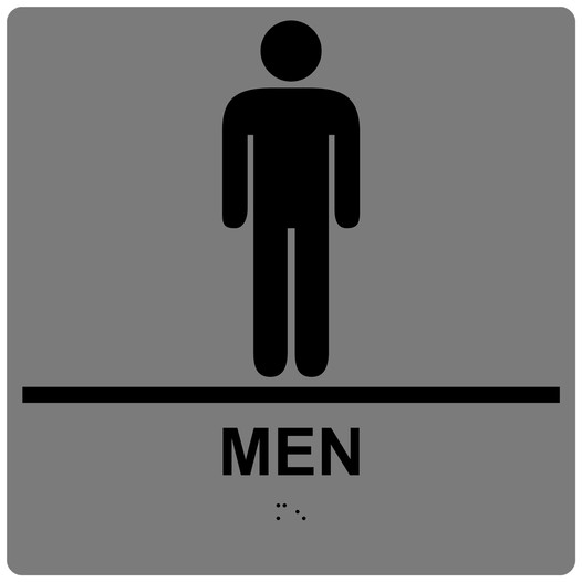 Square Gray ADA Braille MEN Sign - RRE-145-99_Black_on_Gray