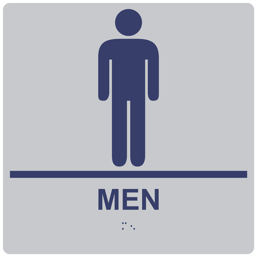 Square Silver ADA Braille MEN Sign - RRE-145-99_MarineBlue_on_Silver