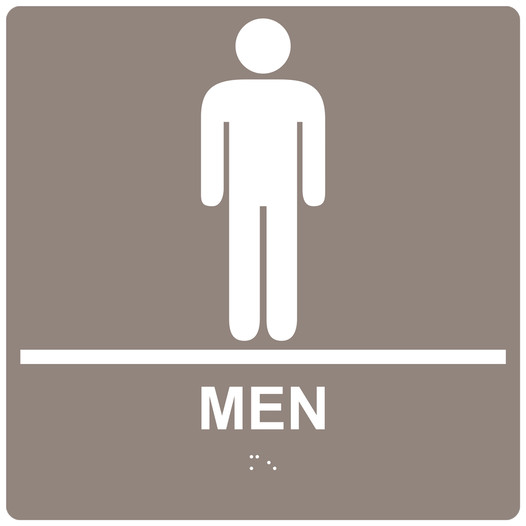 Square Taupe ADA Braille MEN Sign - RRE-145-99_White_on_Taupe