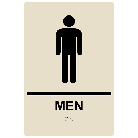 Almond ADA Braille MEN Restroom Sign with Symbol RRE-145_Black_on_Almond