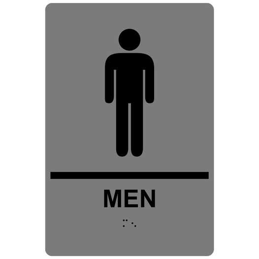 Gray ADA Braille MEN Restroom Sign with Symbol RRE-145_Black_on_Gray