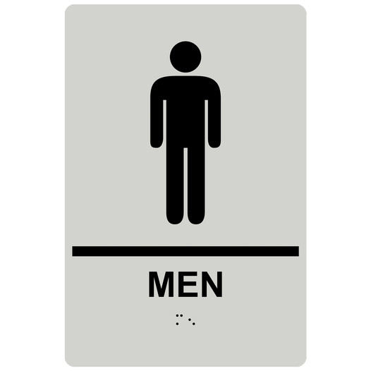Pearl Gray ADA Braille MEN Restroom Sign with Symbol RRE-145_Black_on_PearlGray