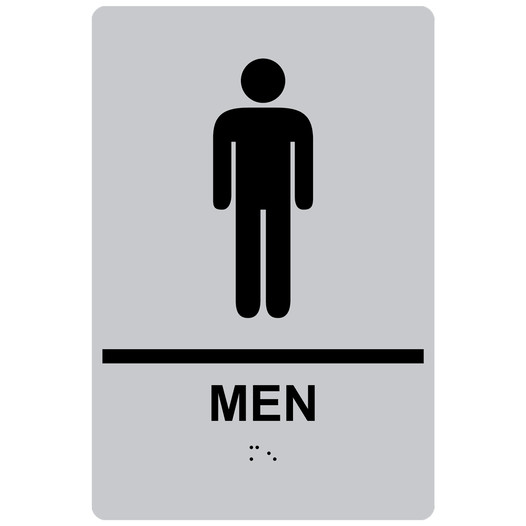 Silver ADA Braille MEN Restroom Sign with Symbol RRE-145_Black_on_Silver