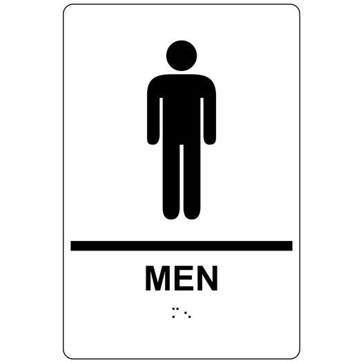 White ADA Braille MEN Restroom Sign with Symbol RRE-145_Black_on_White