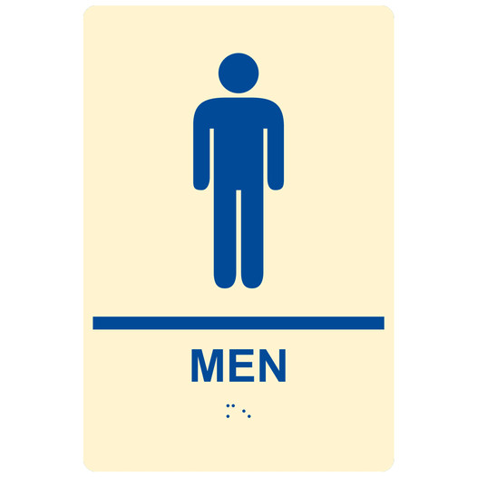 Ivory ADA Braille MEN Restroom Sign with Symbol RRE-145_Blue_on_Ivory
