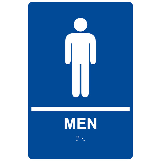 Blue ADA Braille MEN Restroom Sign with Symbol RRE-145_White_on_Blue