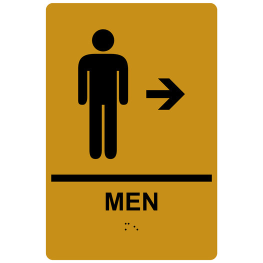 Gold ADA Braille MEN Restroom Right Sign RRE-14803_Black_on_Gold