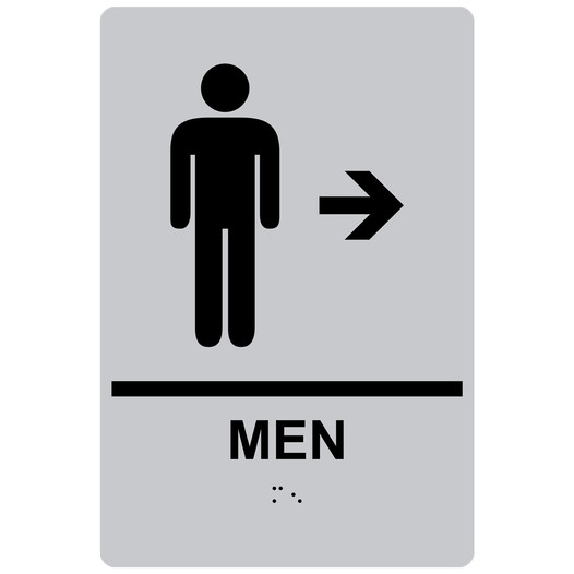 Silver ADA Braille MEN Restroom Right Sign RRE-14803_Black_on_Silver