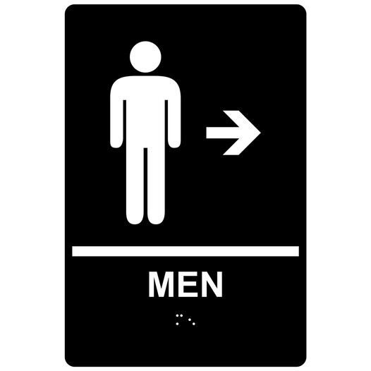 Black ADA Braille MEN Restroom Right Sign RRE-14803_White_on_Black