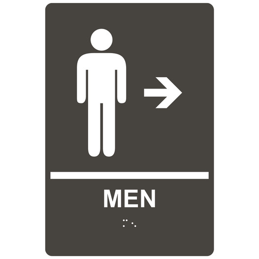 Charcoal Gray ADA Braille MEN Restroom Right Sign RRE-14803_White_on_CharcoalGray