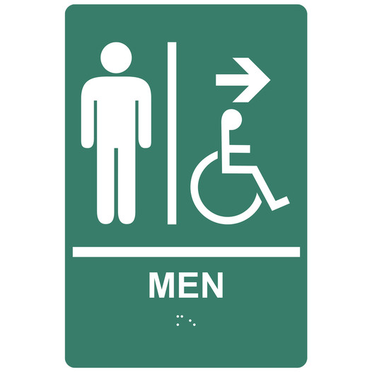 Pine Green ADA Braille MEN Accessible Restroom Right Sign RRE-14805_White_on_PineGreen