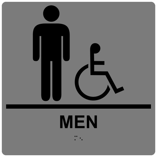 Square Gray ADA Braille Accessible MEN Sign - RRE-150-99_Black_on_Gray