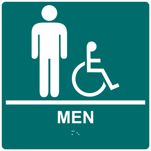Square Bahama Blue ADA Braille Accessible MEN Sign - RRE-150-99_White_on_BahamaBlue