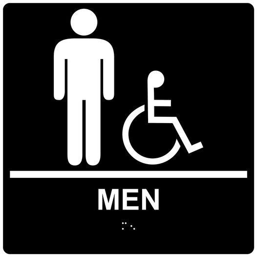 Square Black ADA Braille Accessible MEN Sign - RRE-150-99_White_on_Black
