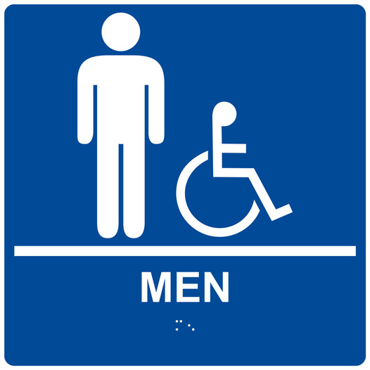 Square Blue ADA Braille Accessible MEN Sign - RRE-150-99_White_on_Blue