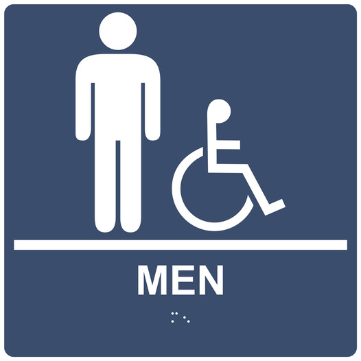 Square Navy ADA Braille Accessible MEN Sign - RRE-150-99_White_on_Navy