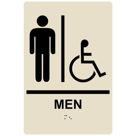 Almond ADA Braille Accessible MEN Sign with Symbol RRE-150_Black_on_Almond