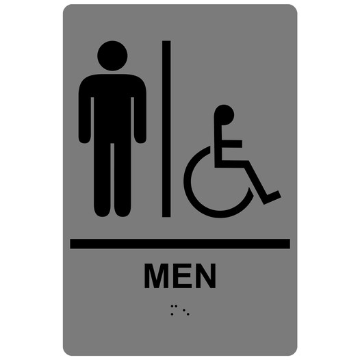 Gray ADA Braille Accessible MEN Sign with Symbol RRE-150_Black_on_Gray