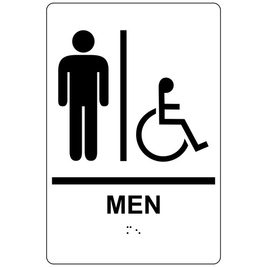 White ADA Braille Accessible MEN Sign with Symbol RRE-150_Black_on_White