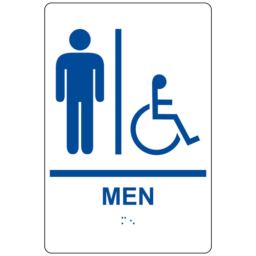 White ADA Braille Accessible MEN Sign with Symbol RRE-150_Blue_on_White