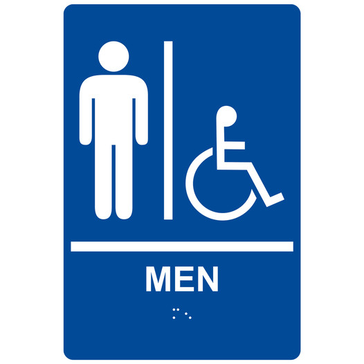 Blue ADA Braille Accessible MEN Sign with Symbol RRE-150_White_on_Blue
