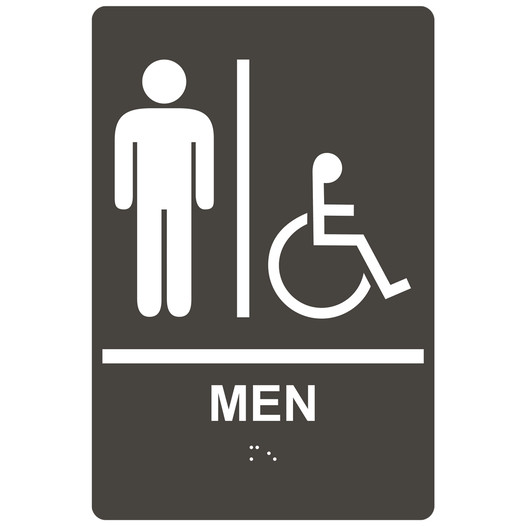 Charcoal Gray ADA Braille Accessible MEN Sign with Symbol RRE-150_White_on_CharcoalGray