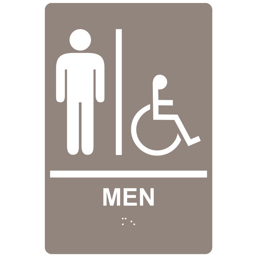 Taupe ADA Braille Accessible MEN Sign with Symbol RRE-150_White_on_Taupe